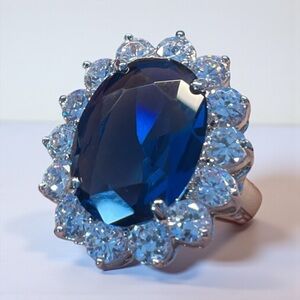 Vintage Signed Kenneth Jay Lane’s Princess Simulated Sapphire Ring
